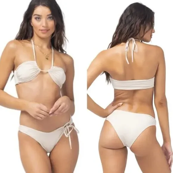 L*SPACE Shimmer Dawn Top Amal Bottom Classic Bikini Set Bone White Size XL NEW - Picture 11 of 11